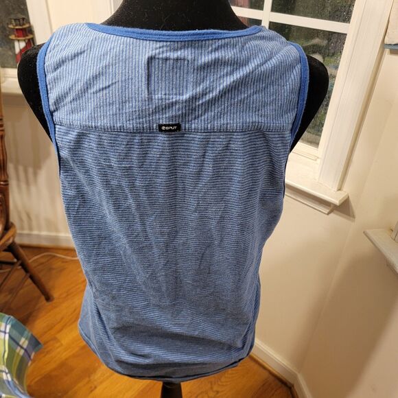 Womens Split Tank Top Blue Stripes Pocket With Orange Text Size Medium‎ - Picture 4 of 7